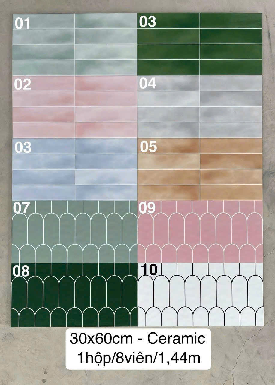Gạch ốp ceramic 30x60 nhiều màu